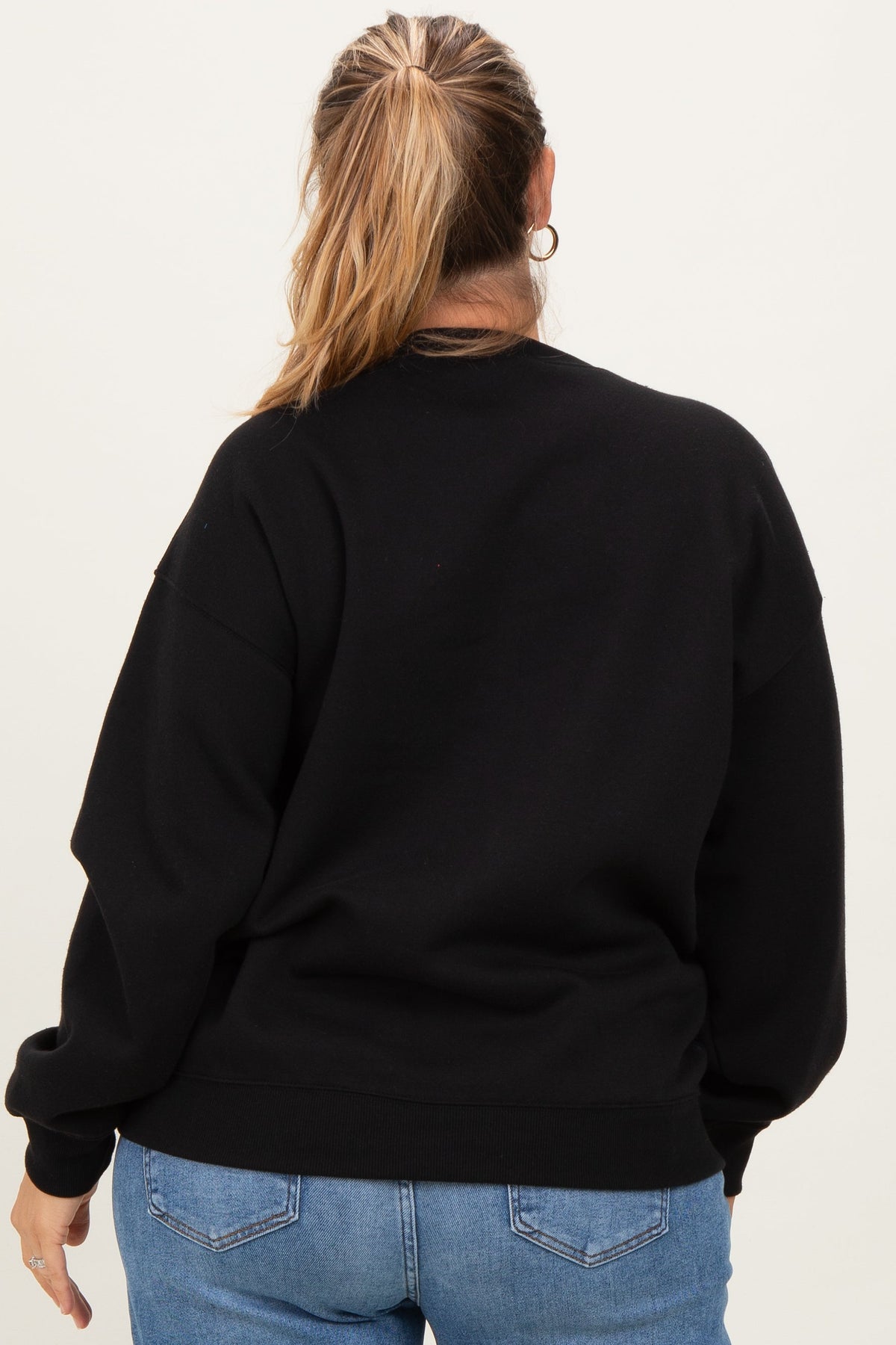 Black Basic Fleece Crewneck Maternity Sweatshirt