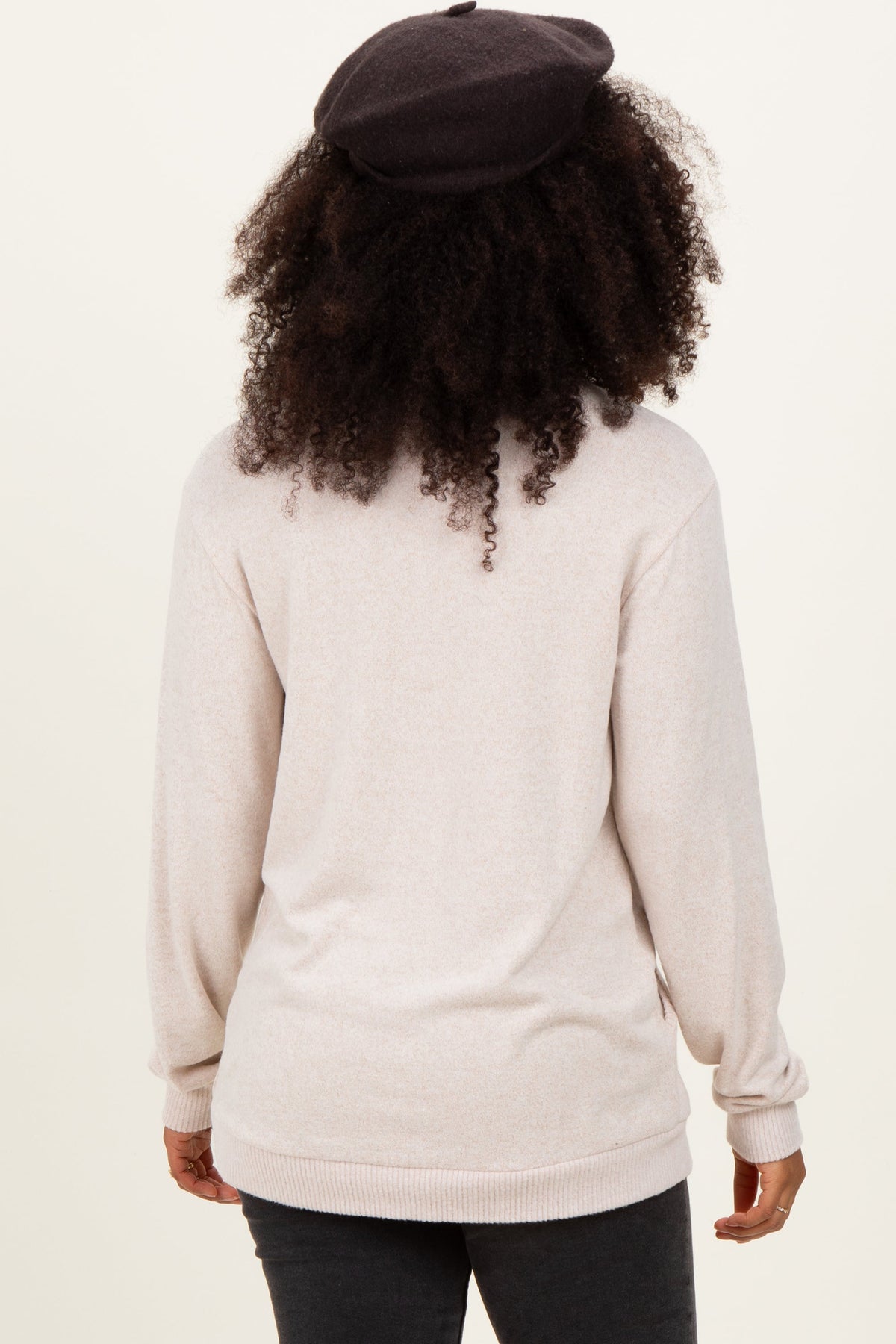 Beige V-Neck Double Layer Nursing Pullover Top