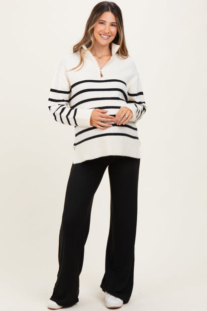 Black Brushed Knit Flare Leg Maternity Pants