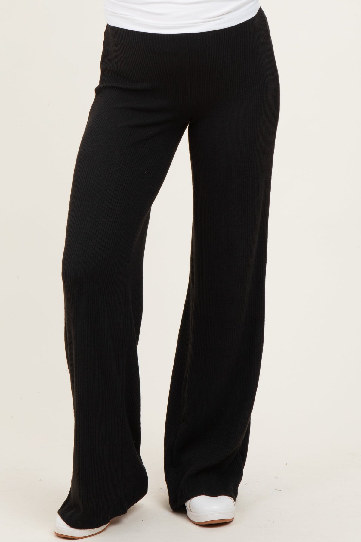 Black Brushed Knit Flare Leg Maternity Pants