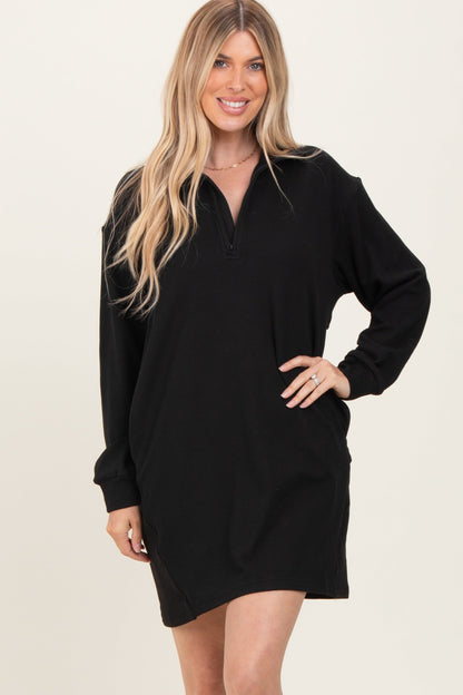 Black Brushed Quarter Zip Jersey Lounge Maternity Sweatshirt Dress