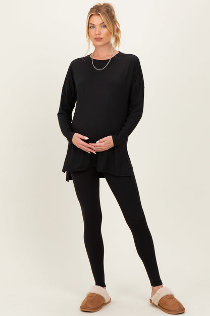 Black Brushed Knit Maternity Oversized Top and Legging Set