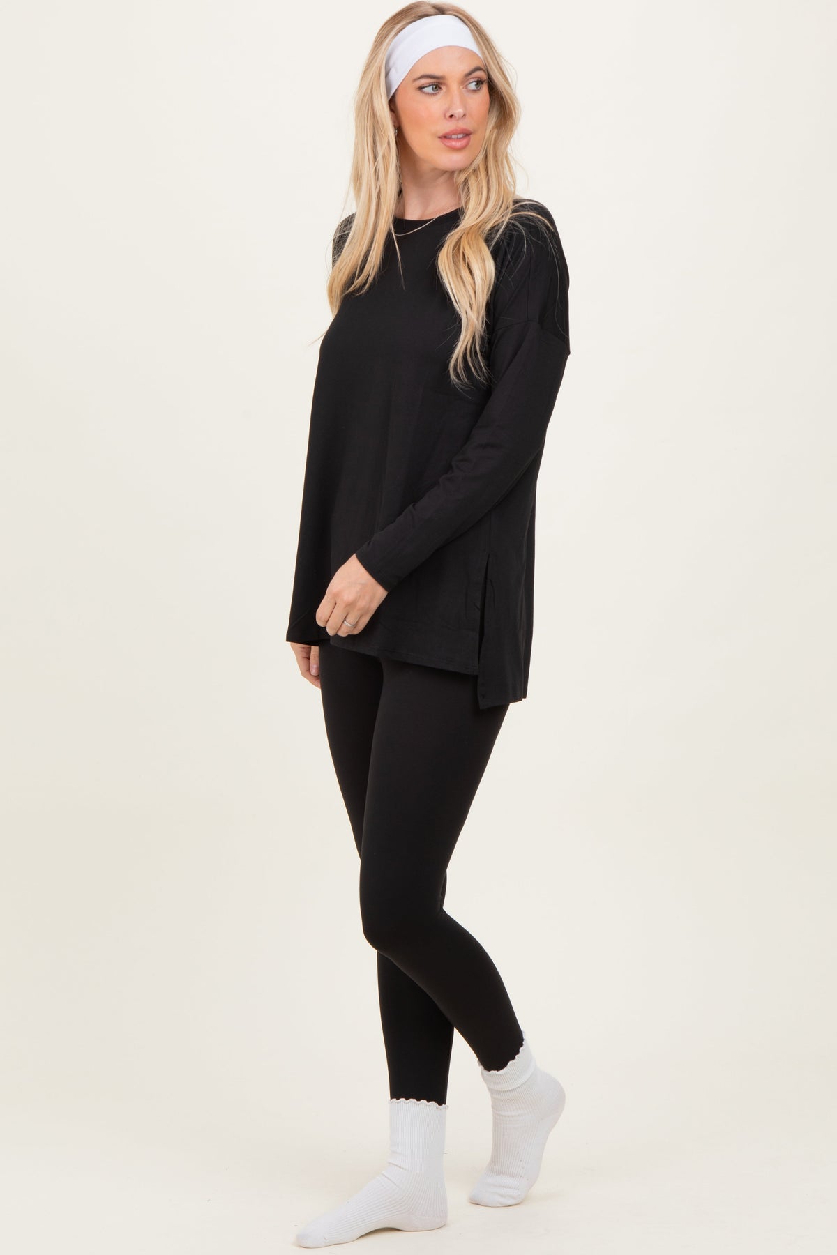 Black Brushed Knit Oversized Top and Legging Set