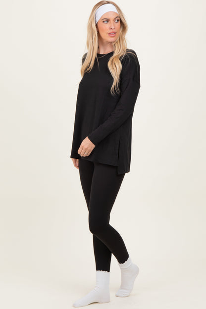 Black Brushed Knit Oversized Top and Legging Set