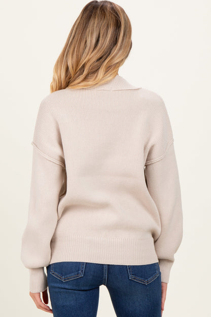Beige Wide Neck Drop Shoulder Maternity Sweater