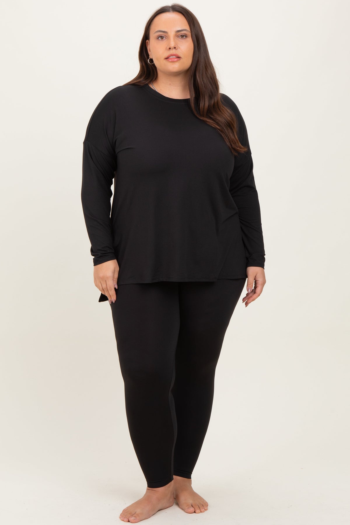 Black Brushed Knit Oversized Top and Legging Maternity Plus Set