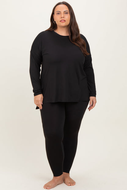 Black Brushed Knit Oversized Top and Legging Maternity Plus Set