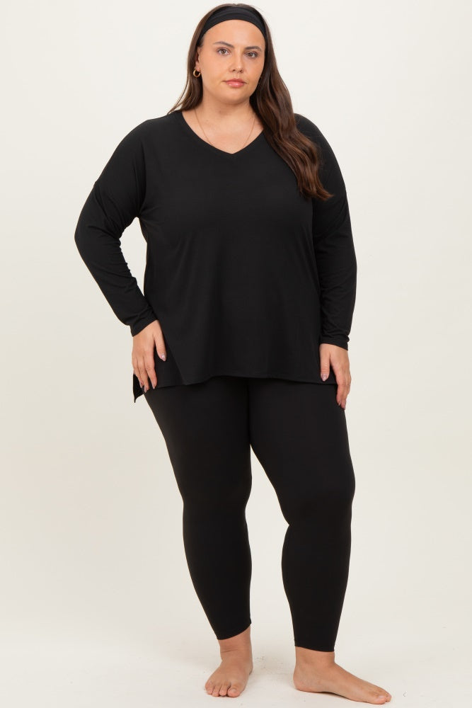 Black Brushed Knit Oversized Top and Legging Maternity Plus Set