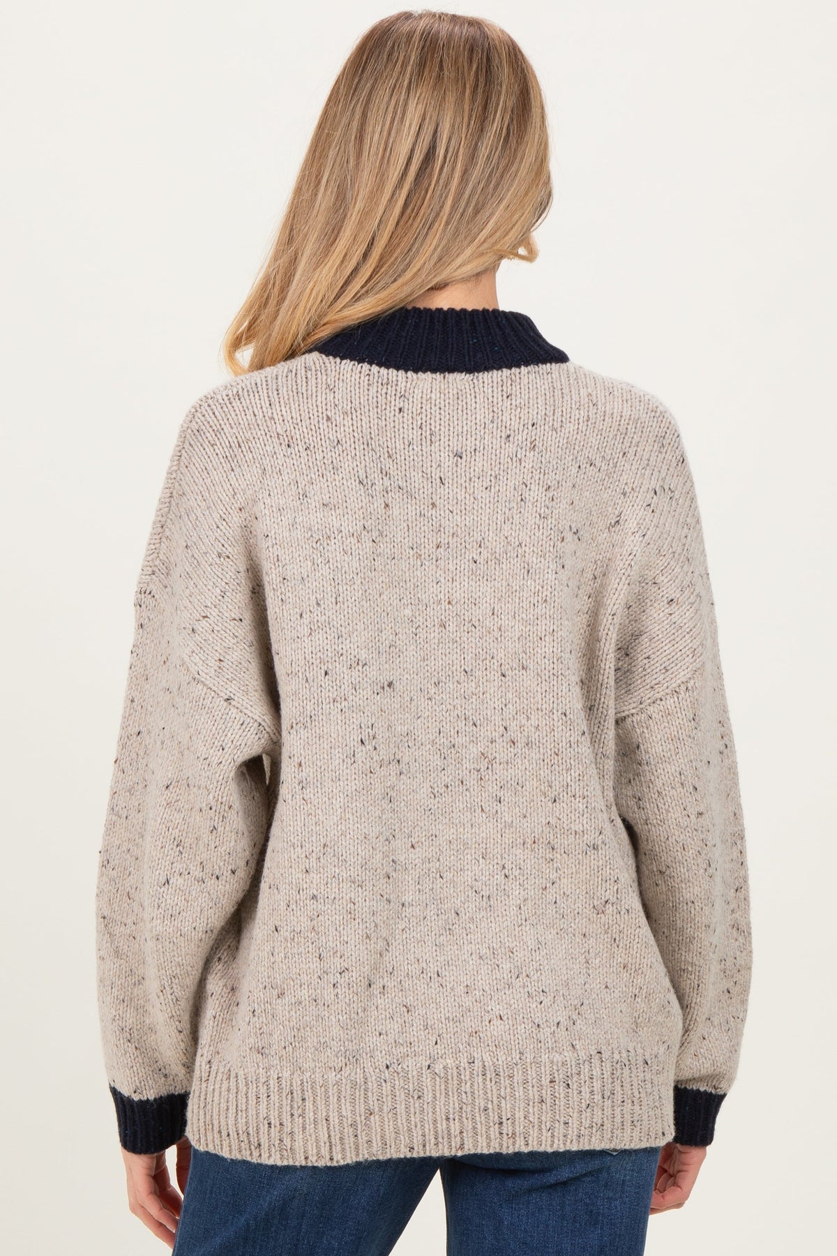 Beige Speckle Knit Snap Button Oversized Maternity Sweater
