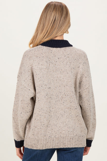 Beige Speckle Knit Snap Button Oversized Maternity Sweater