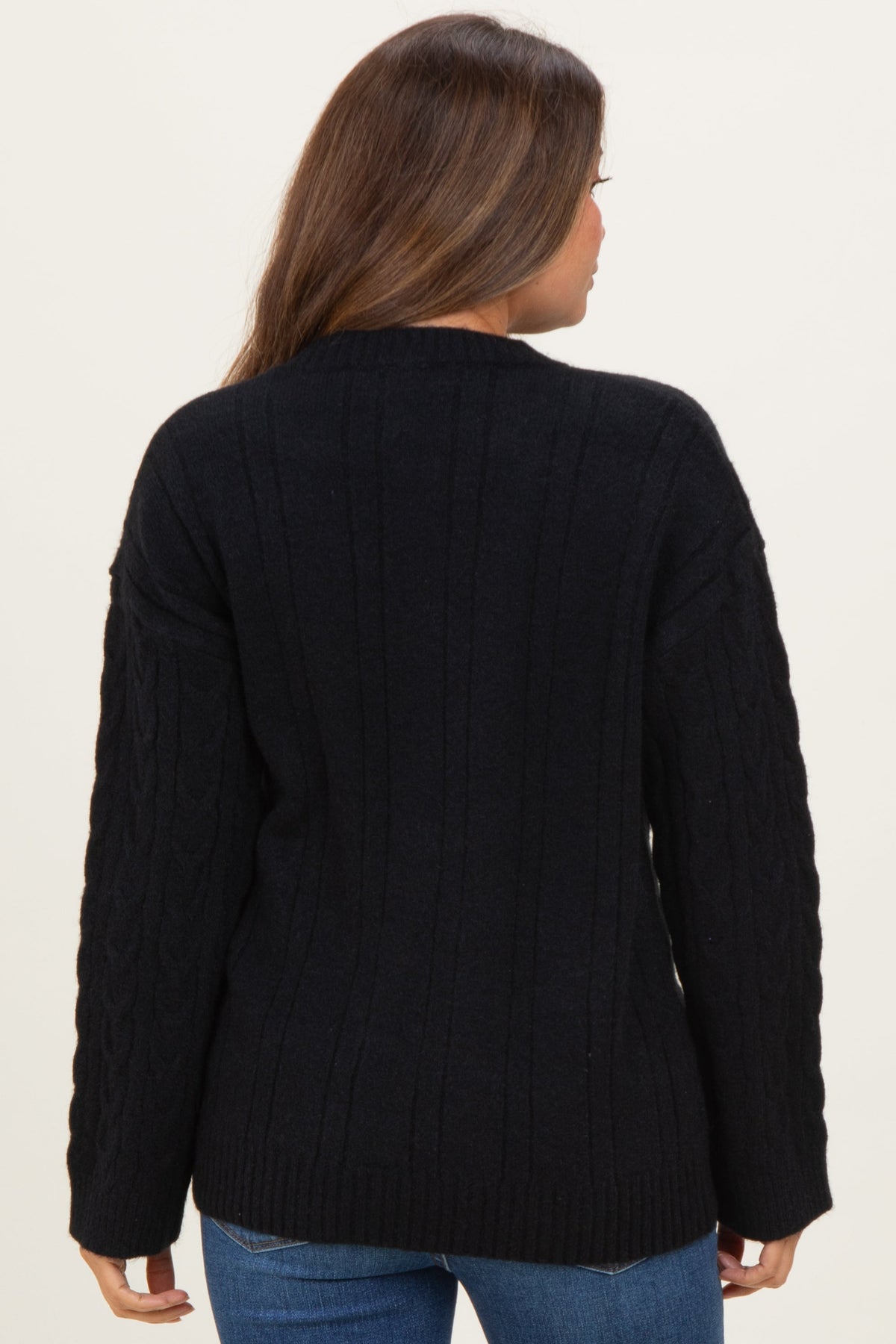 Black Braid Knit Pattern Soft Fluffy Maternity Sweater Top