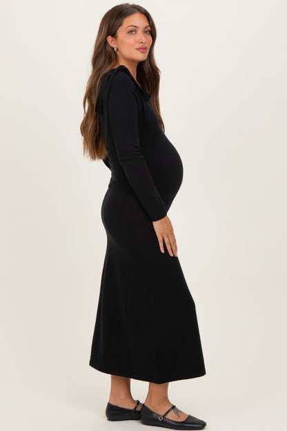 Black Bow Shoulder Knit Maternity Dress