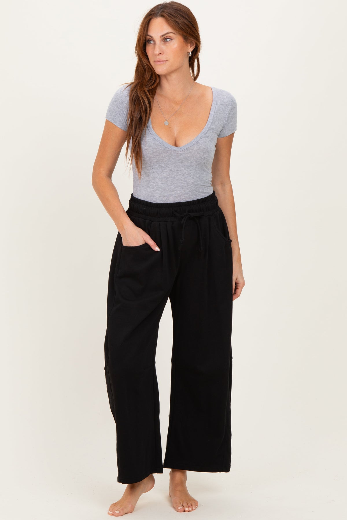 Black Barrel Leg Terry Sweatpants