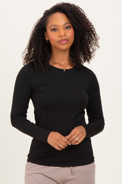 Black Basic Long Sleeve Maternity Top