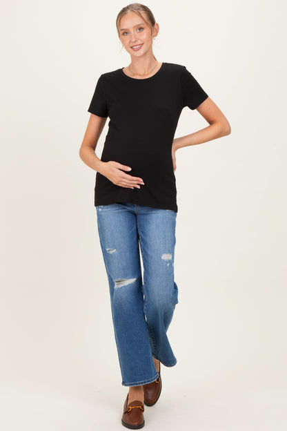 Black Basic Short Sleeve Maternity Tee