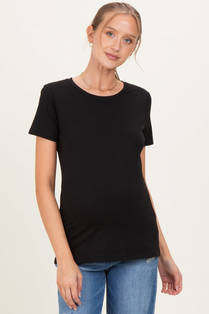 Black Basic Short Sleeve Maternity Tee