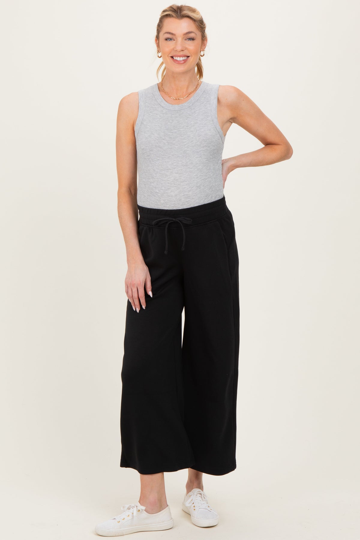 Black Ankle Wide Leg Maternity Lounge Pants
