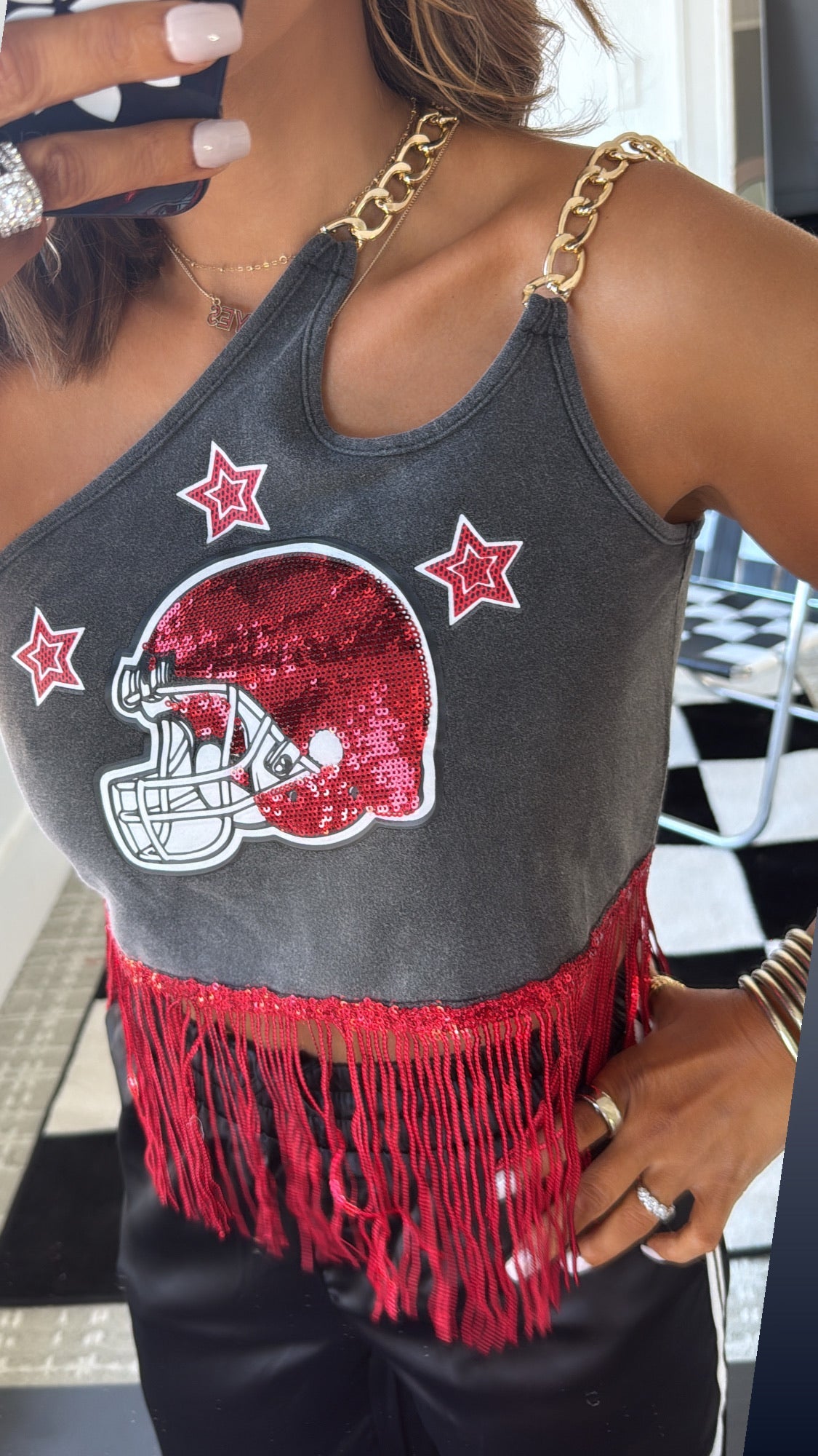 Football Season Chain Tank, Black