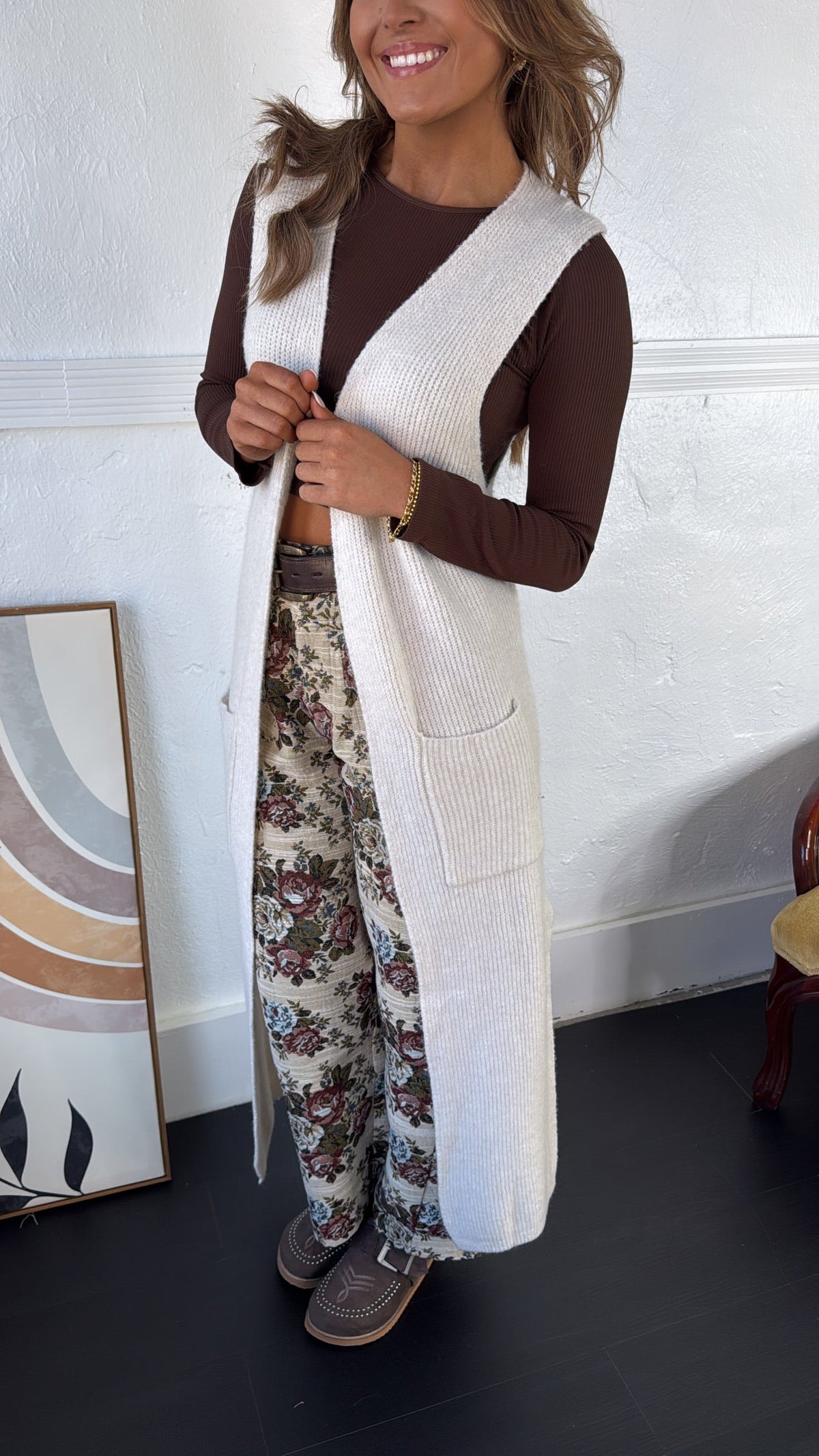 Glacier Drift Knit Duster, Champage