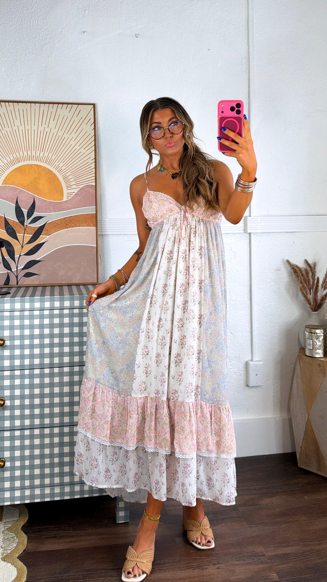 Isabella Floral Maxi Dress, Off White Combo