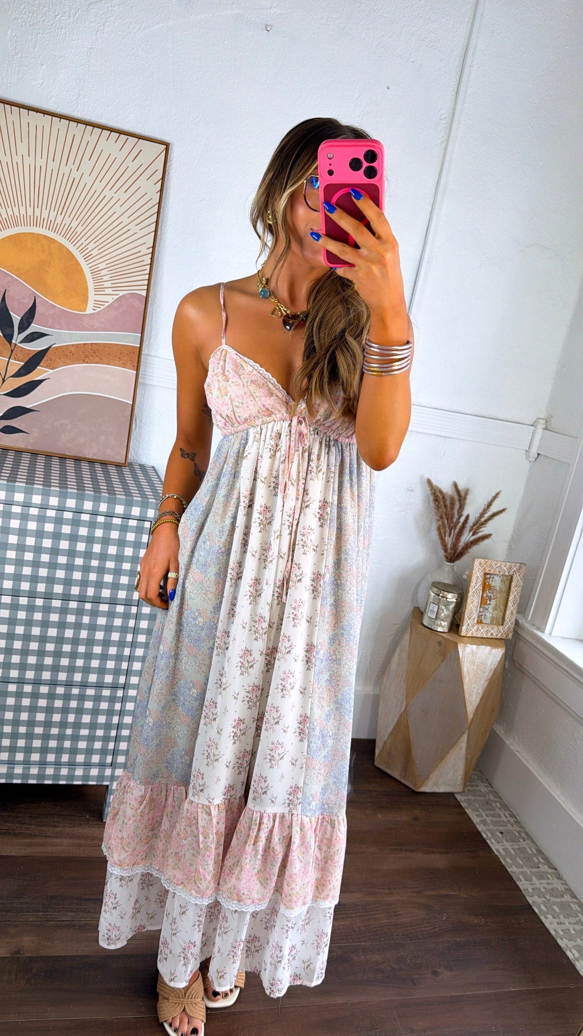 Isabella Floral Maxi Dress, Off White Combo