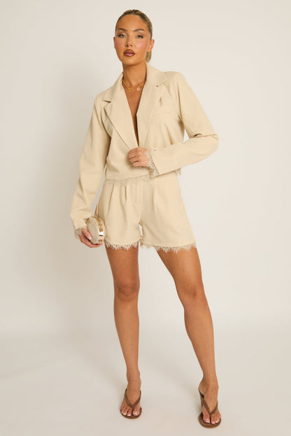 Beige Lace Trim Shorts - Selah