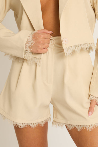 Beige Lace Trim Shorts - Selah