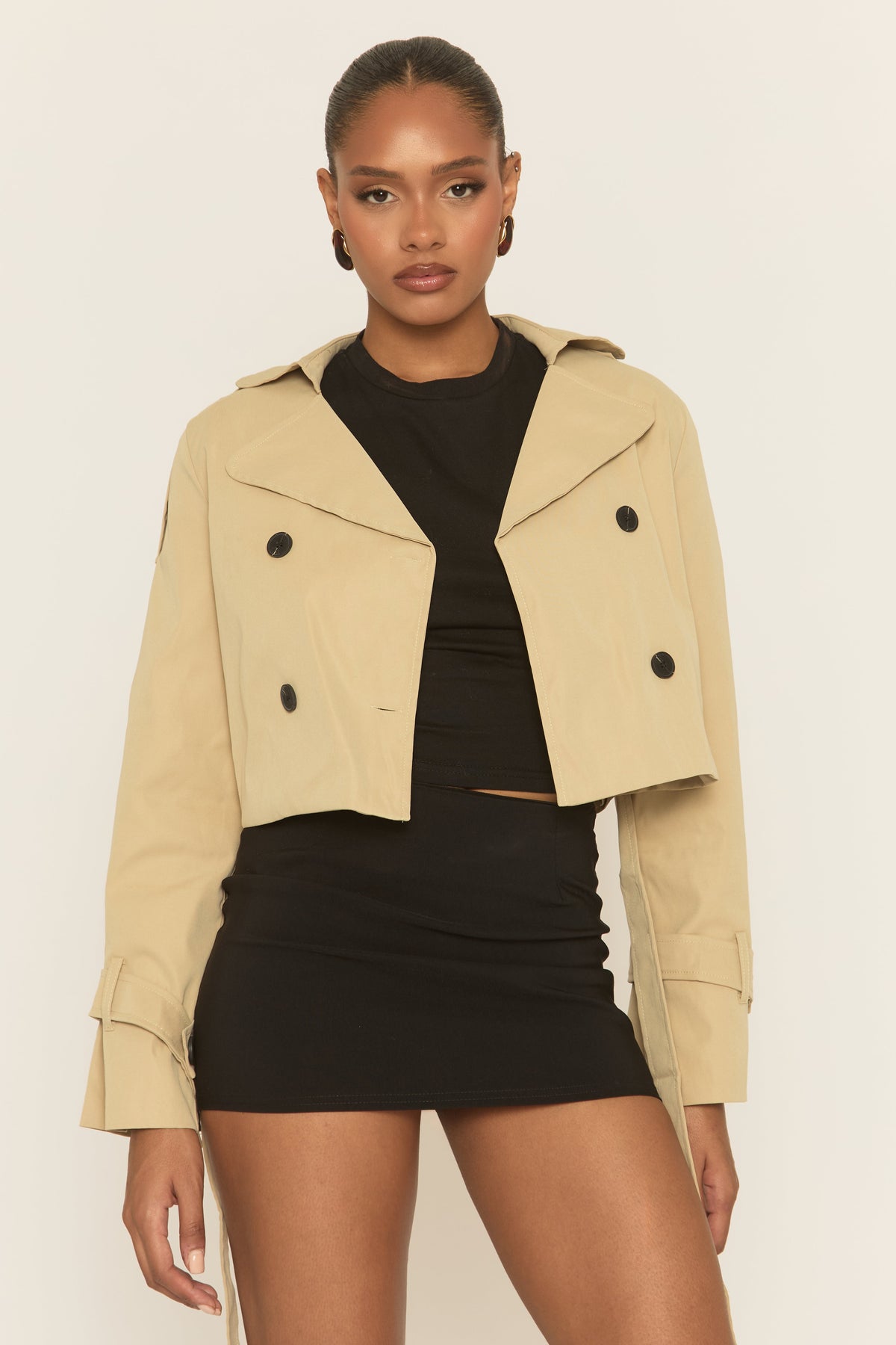 Beige Cropped Trench Coat - Zahra