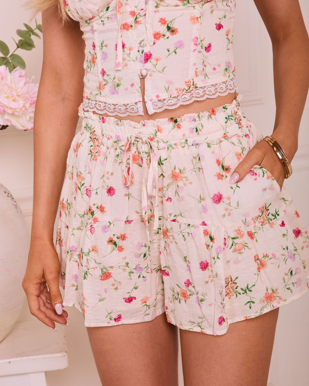 Blossom Harmony Floral Drawstring Shorts