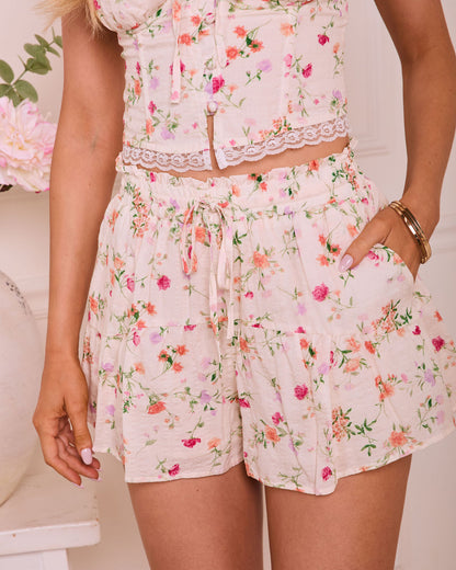 Blossom Harmony Floral Drawstring Shorts