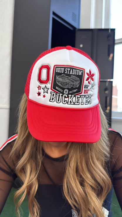 OH Patched Hat, White/Red