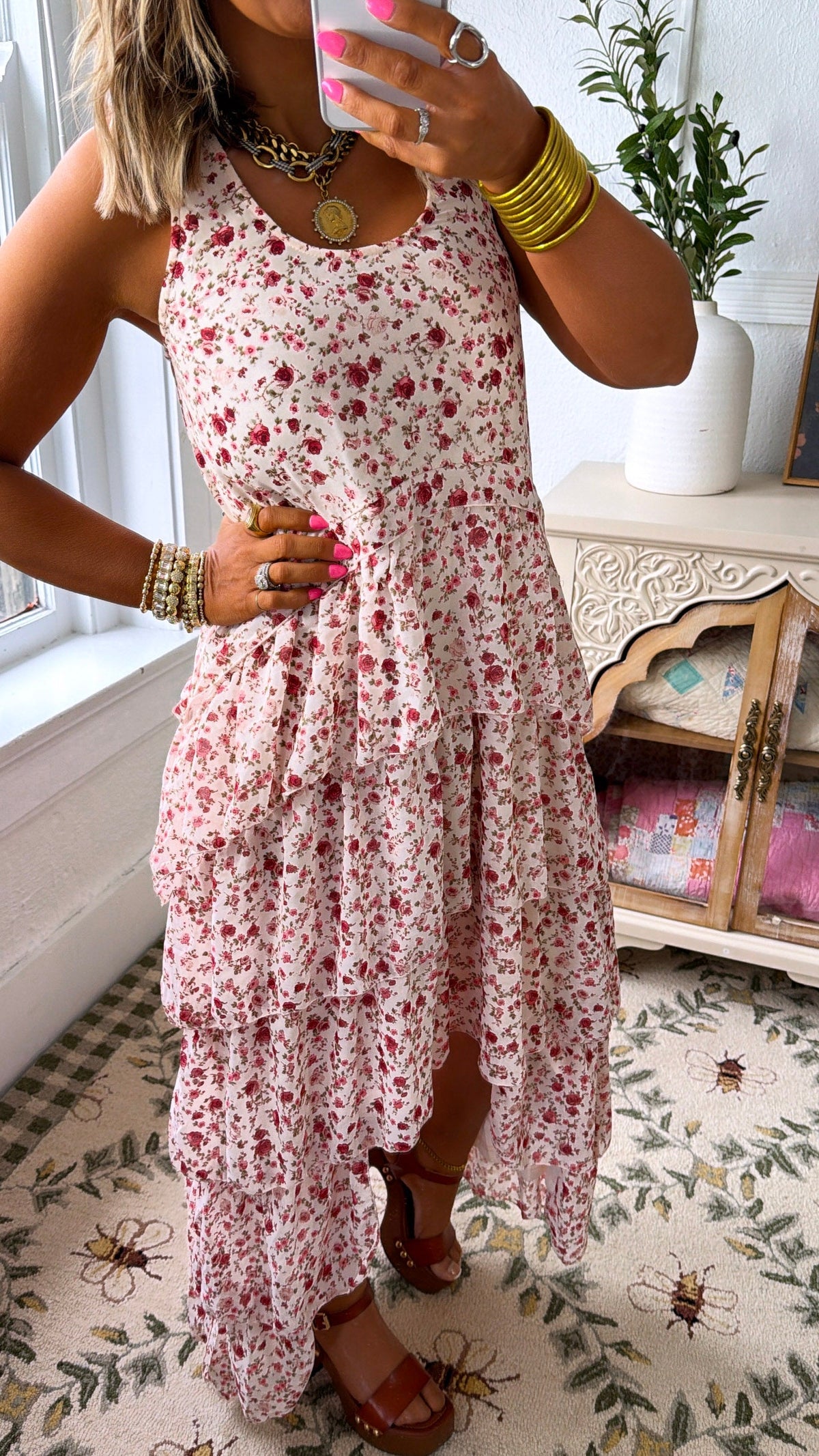 Honeylace Midi Dress, Blush Multi