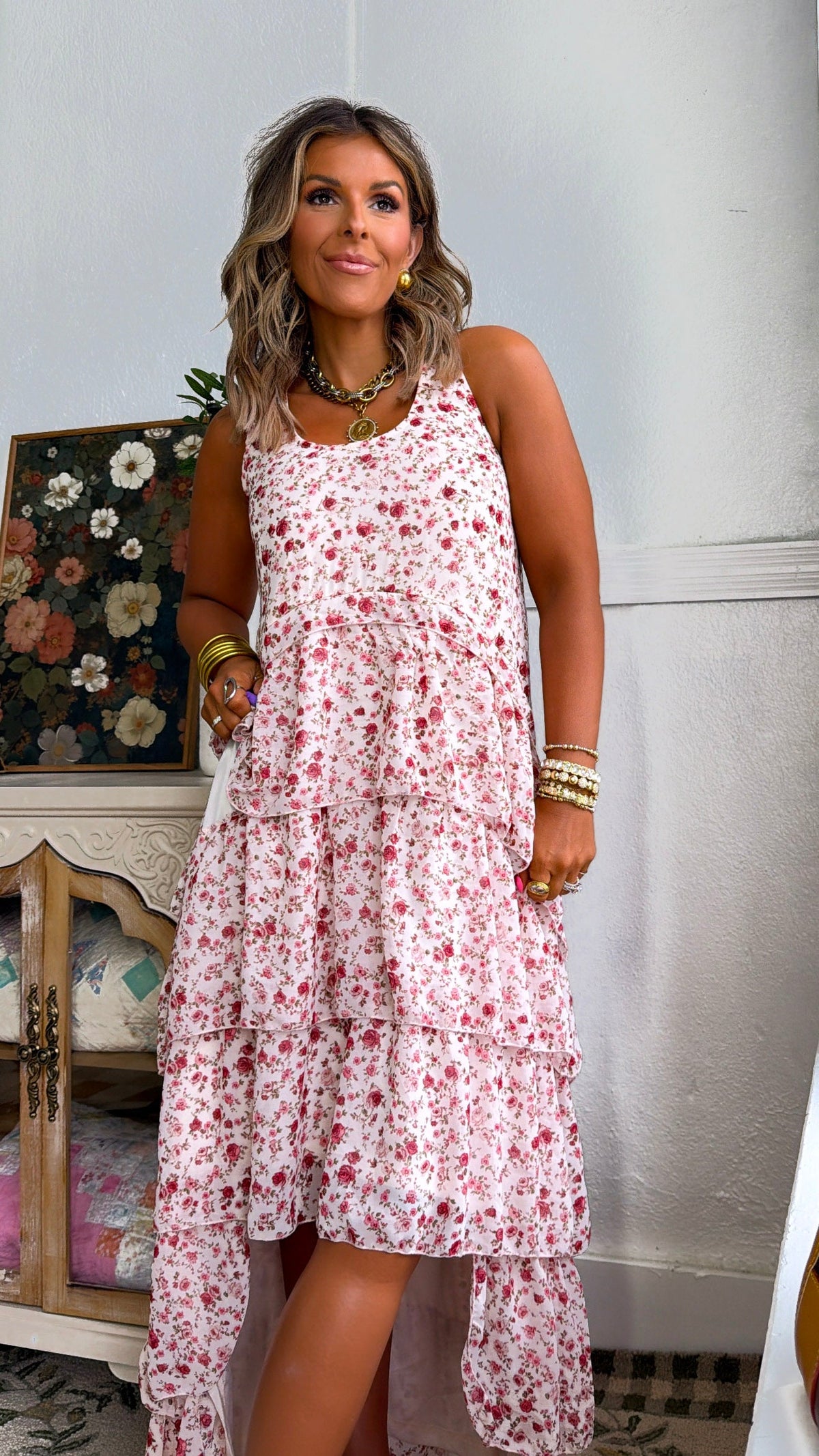 Honeylace Midi Dress, Blush Multi