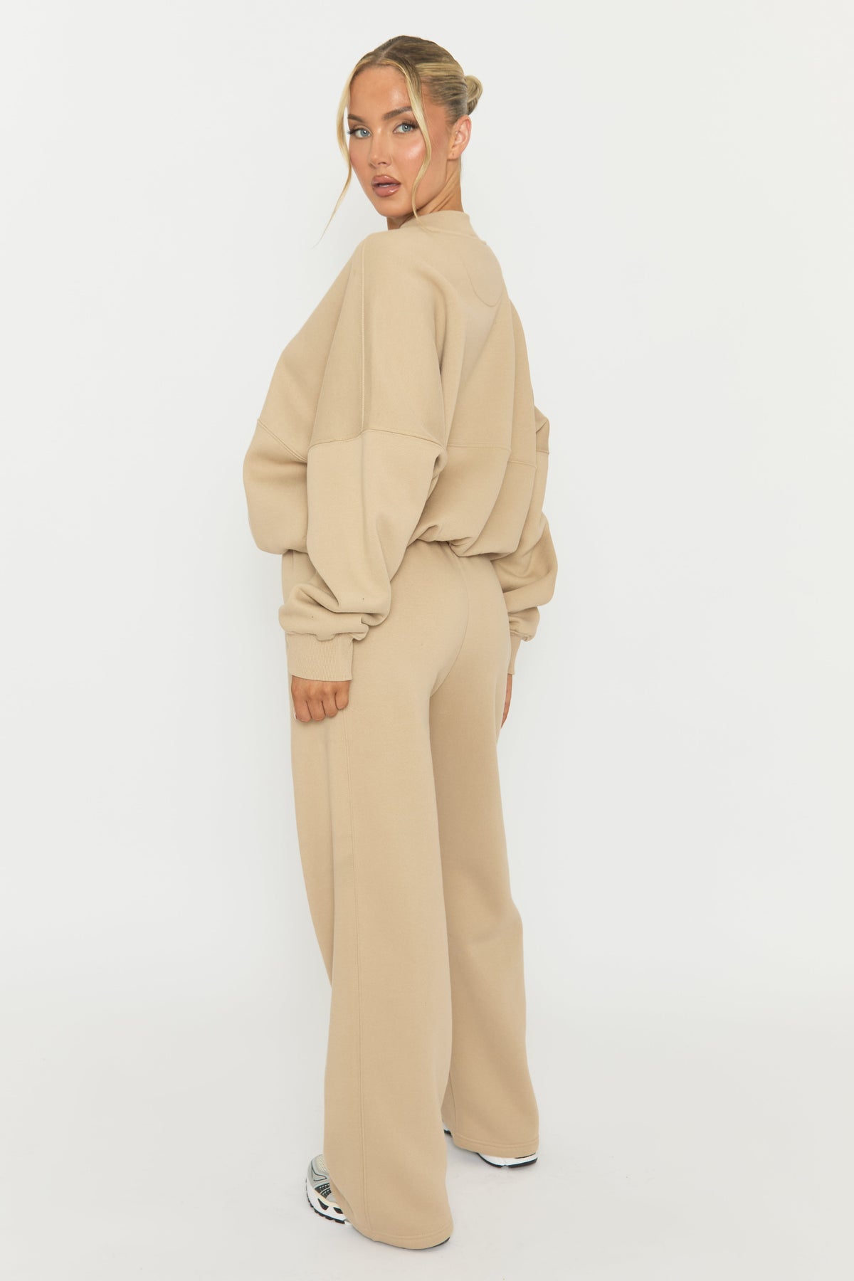 Beige Zip Front Bomber And Joggers Loungewear Co-ord Set - Sasha