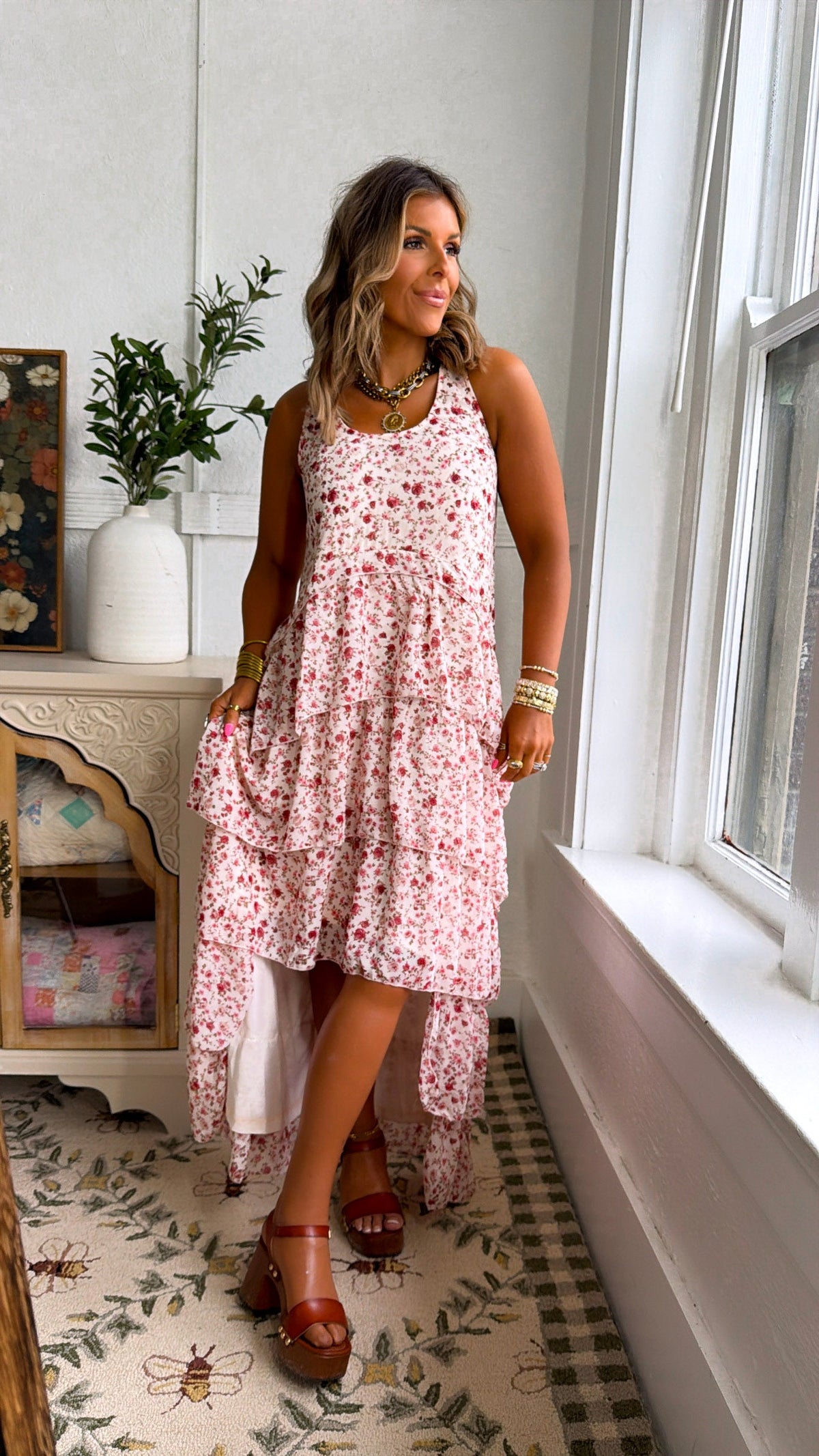 Honeylace Midi Dress, Blush Multi