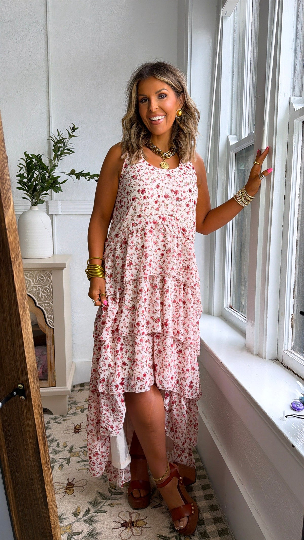Honeylace Midi Dress, Blush Multi