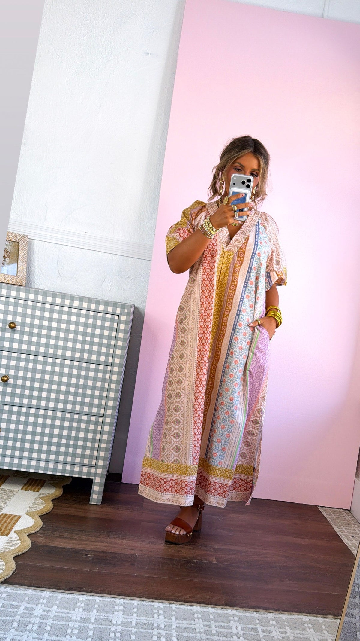 Gypsy Queen Maxi Dress, Beige Multi