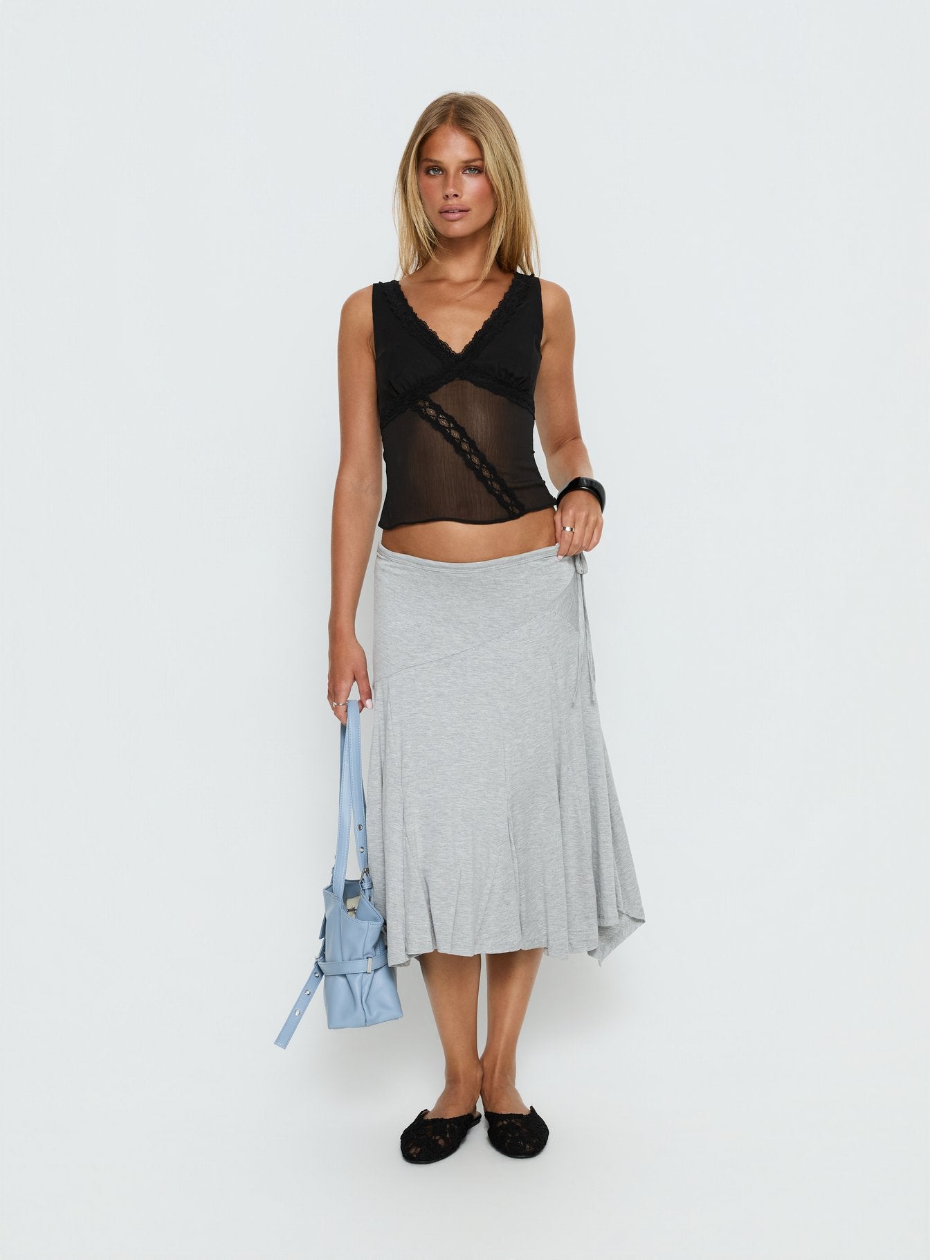 No Place Like Home Lace Trim V-Neck Top Black
