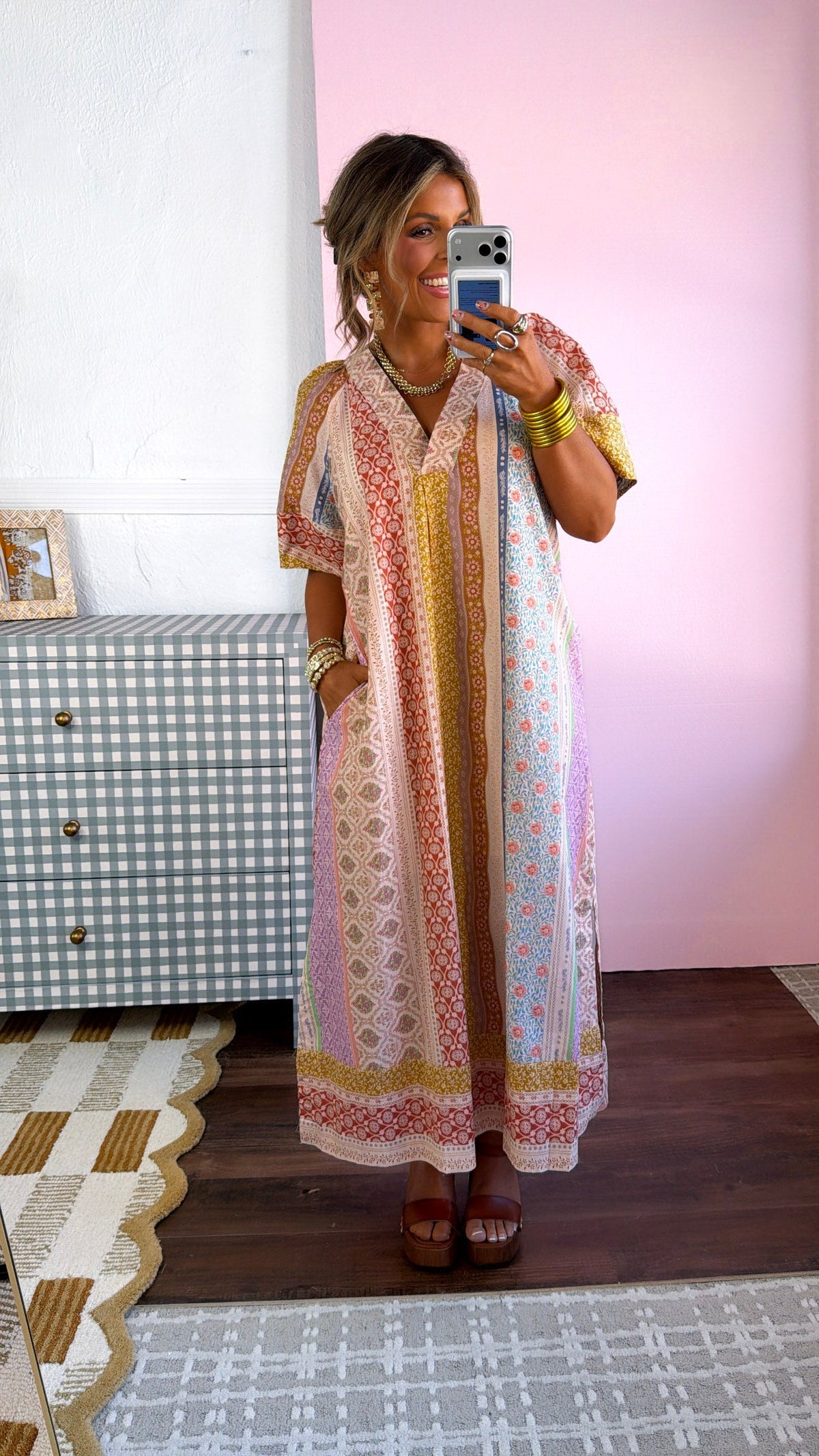 Gypsy Queen Maxi Dress, Beige Multi
