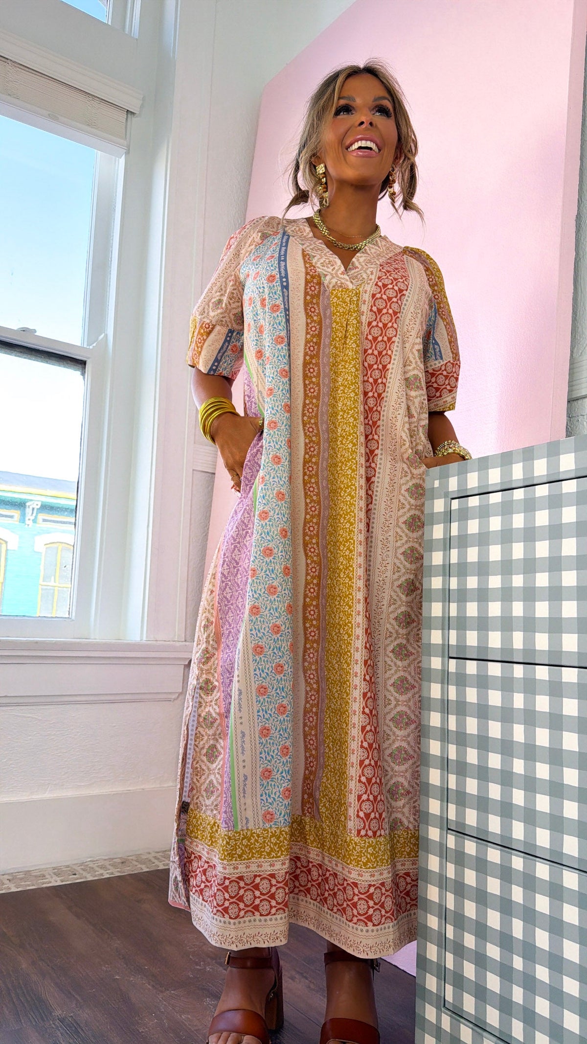 Gypsy Queen Maxi Dress, Beige Multi