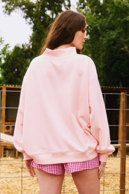 Embroidered Mock Neck Sweatshirt 'Blessed'