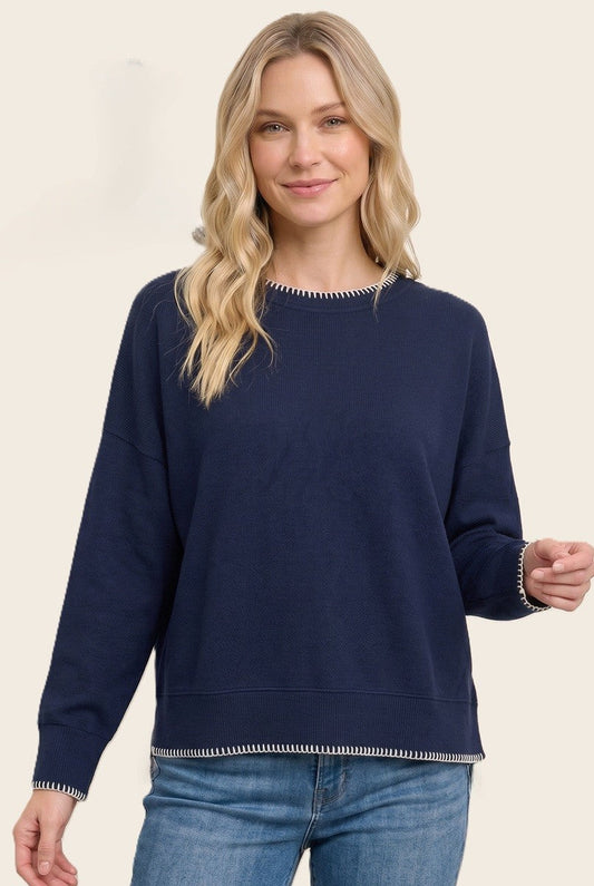 Blanket Stitched Rib Textured Top