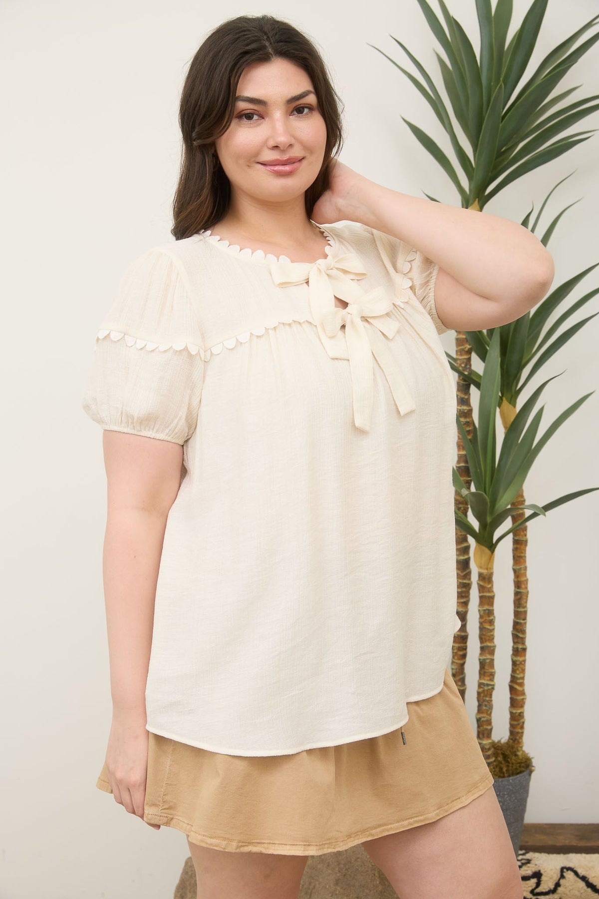 Curvy Scallop Trim Front Tie Top