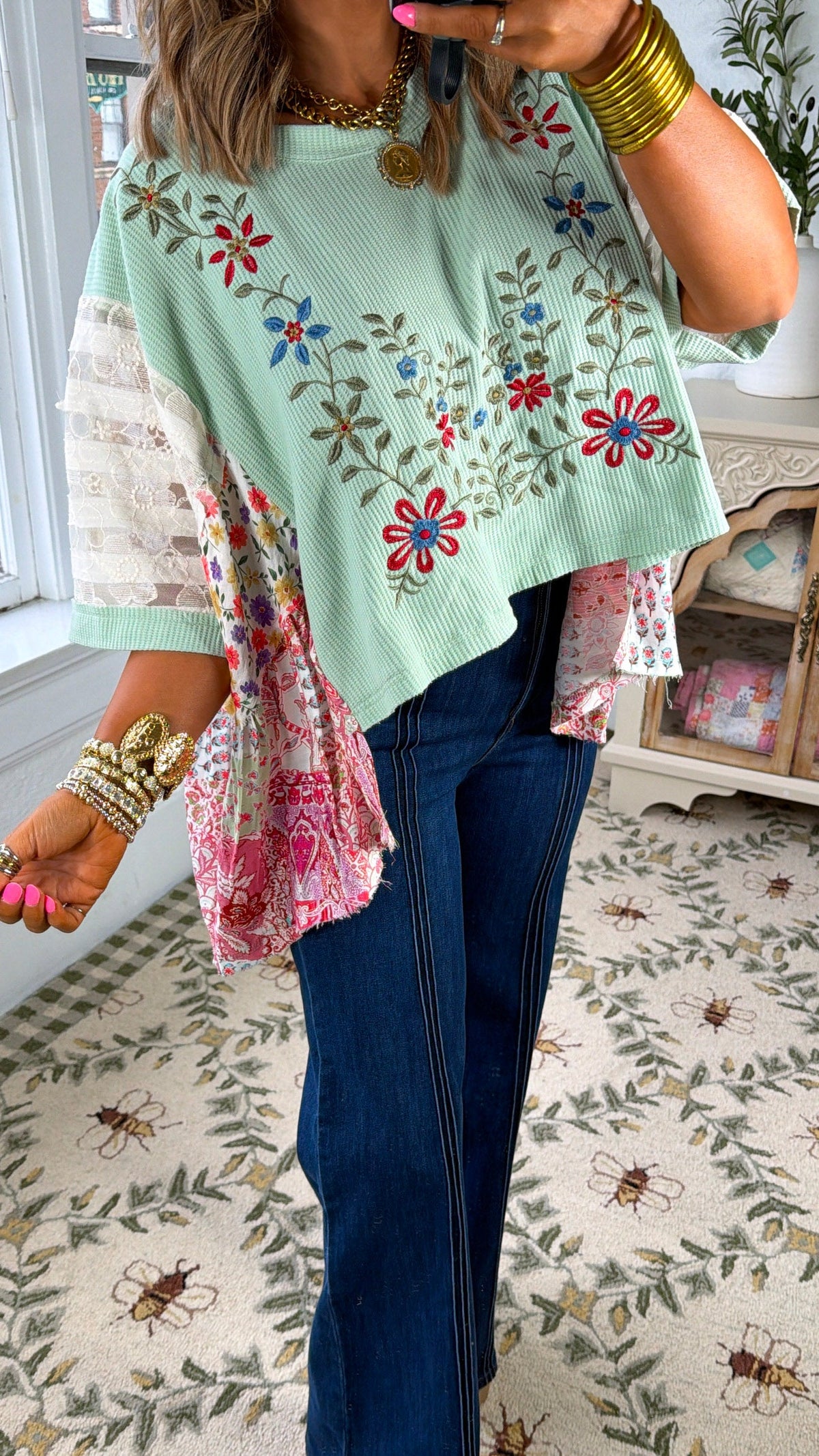Gabriella Floral Top, Mint