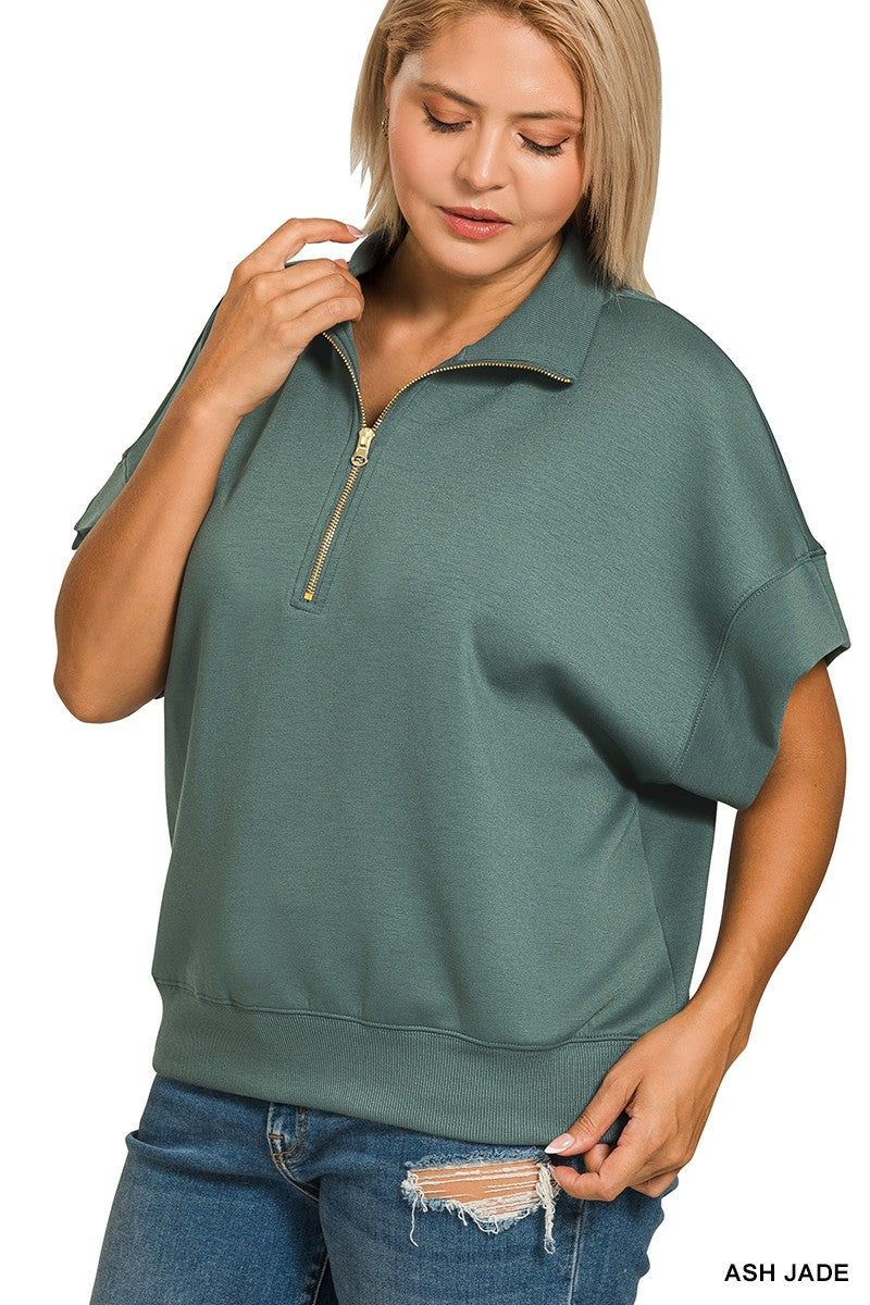 Curvy Scuba High Neck Half Zip Top