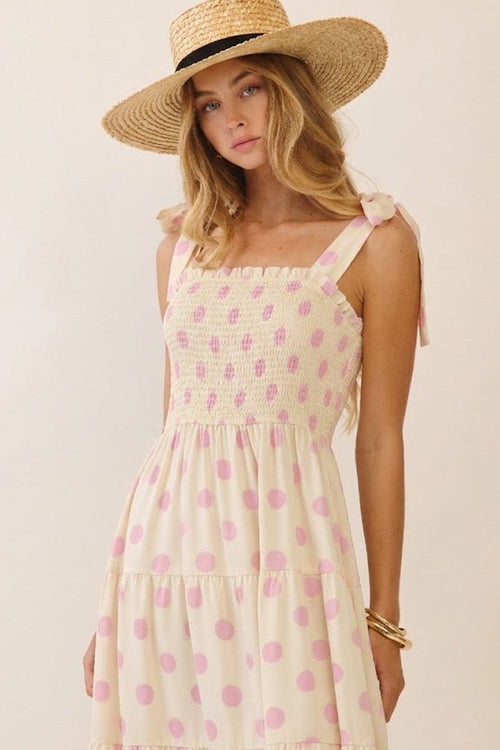 Curvy Polka Dot Tiered Midi Dress