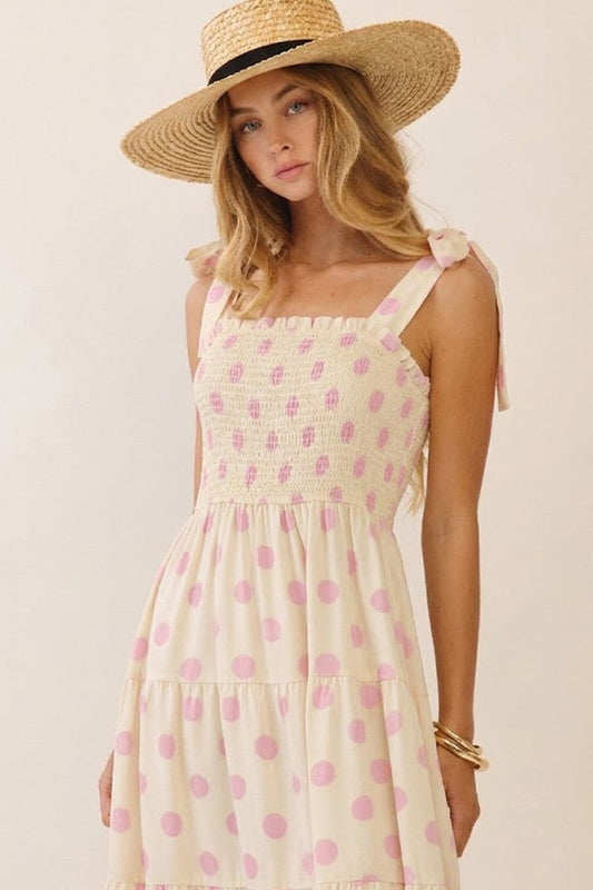 Curvy Polka Dot Tiered Midi Dress
