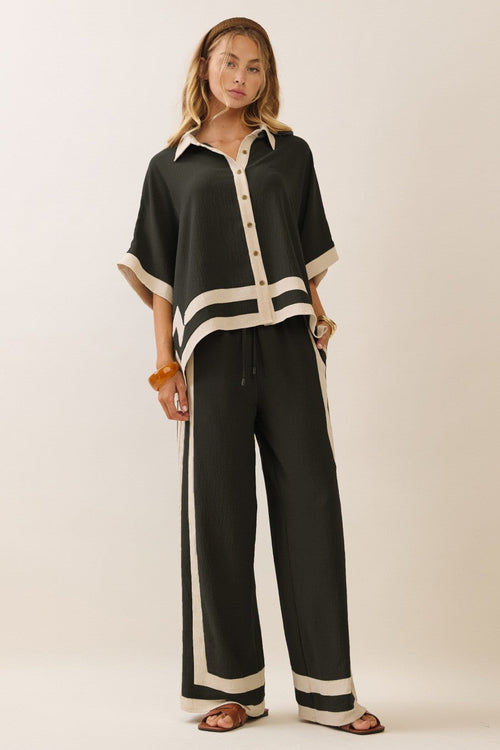 Curvy Contrast Trim Shirt & Pants Set