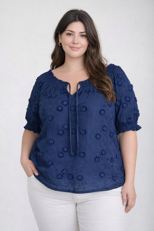Curvy Embroidered 3D Floral Blouse
