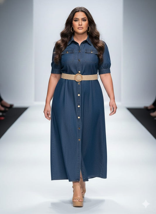 Curvy Belted Denim Dress